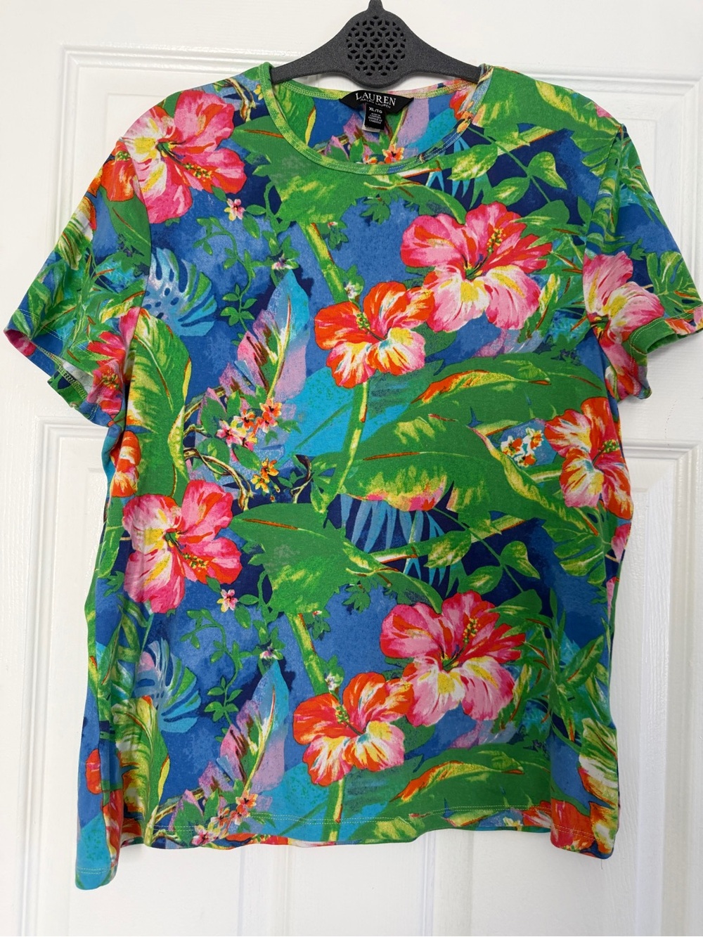 Lauren Ralph Lauren XL Tropical Floral Hibiscus Cotton Stretch Top